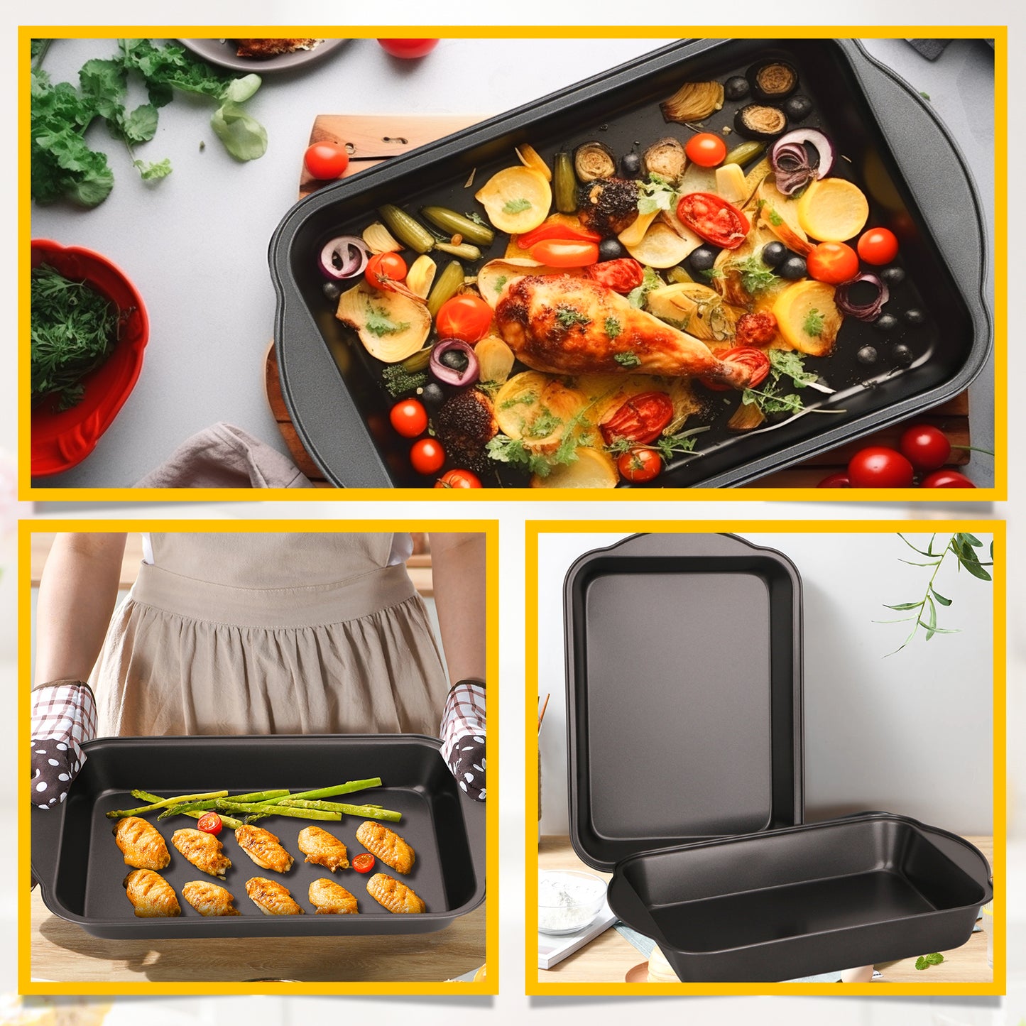 Katbite 2-Piece Carbon Steel Nonstick Bakeware Set: Versatile Baking Pans,9.13"x14.33"x2.08".