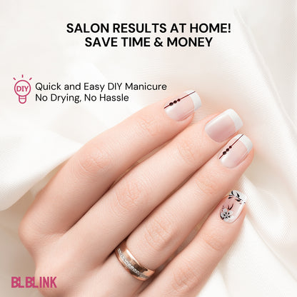 BLBLINK 3D Press-On Nails, 24PCS Square Shape with Floral Leaf Design, Reusable & Salon-Quality