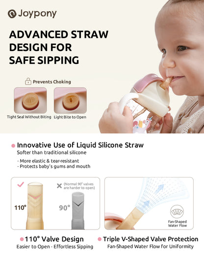 Joypony Sippy Cups for Toddlers 1-3, Spill Proof Weighted Straw Cup with Handle for Baby 6 Months + old, 2 Silicone Straws, PPSU, BPA Free, 9 oz (Pink)