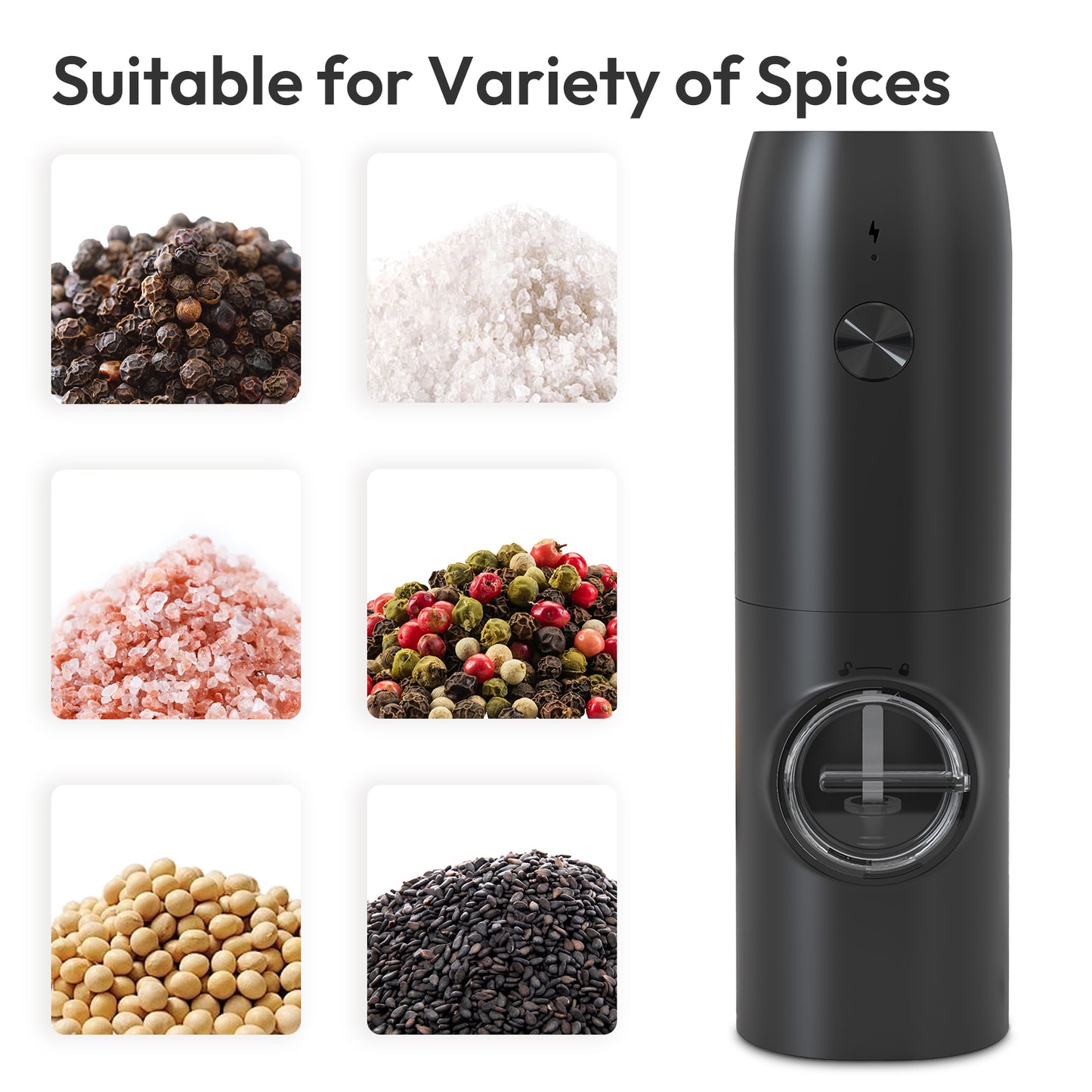 Katbite Electric Salt & Pepper Grinder, Automatic Spice Mill with Adjustable Coarseness,Black