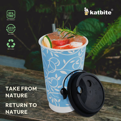 Katbite Disposable Cups Paper Cups with Lids Biodegradable and Eco-Friendly 16 oz 60 Count