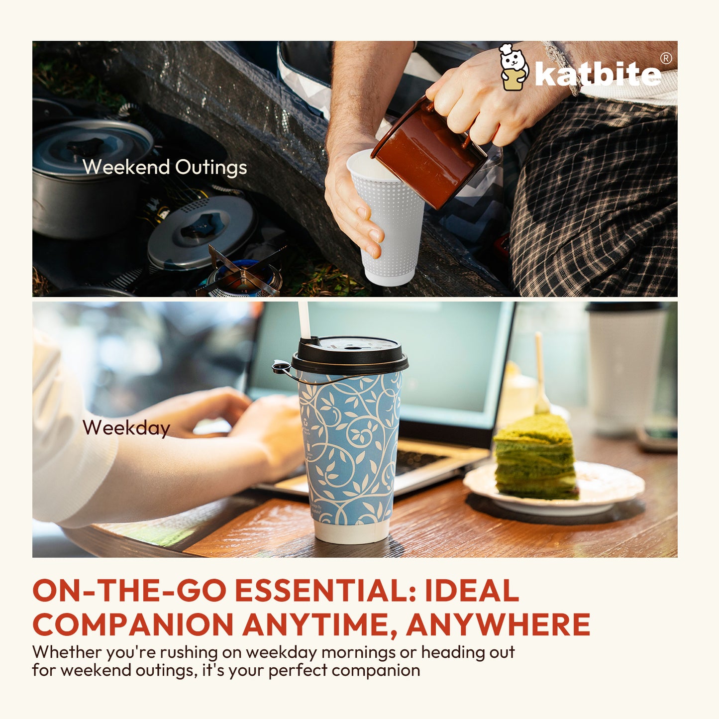 Katbite Disposable Cups Paper Cups with Lids Biodegradable and Eco-Friendly 16 oz 60 Count