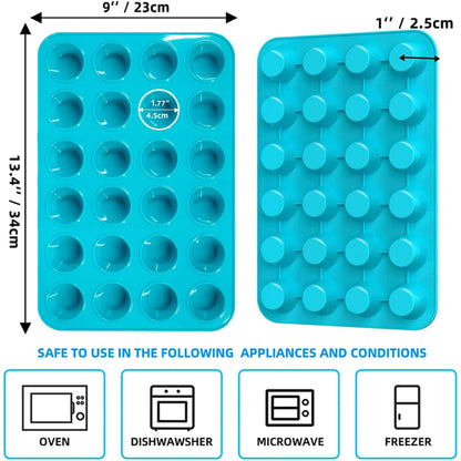 Katbite Silicone Mini Muffin Pan 24 Cups Cupcake Pan for Baking,Blue