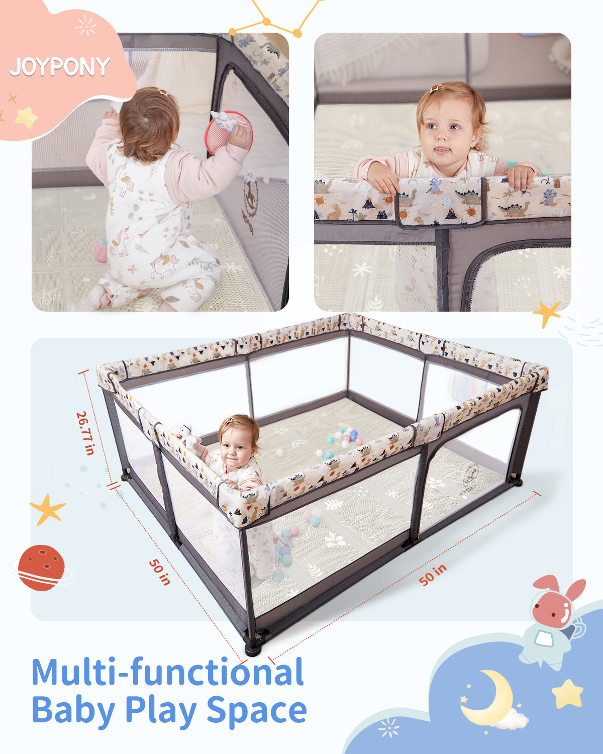 Joypony Baby Playpen with Mat, 50inch Large Play Yard Activity Center for Babies and Toddlers