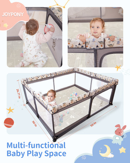 Joypony Baby Playpen with Mat, 50inch Large Play Yard Activity Center for Babies and Toddlers