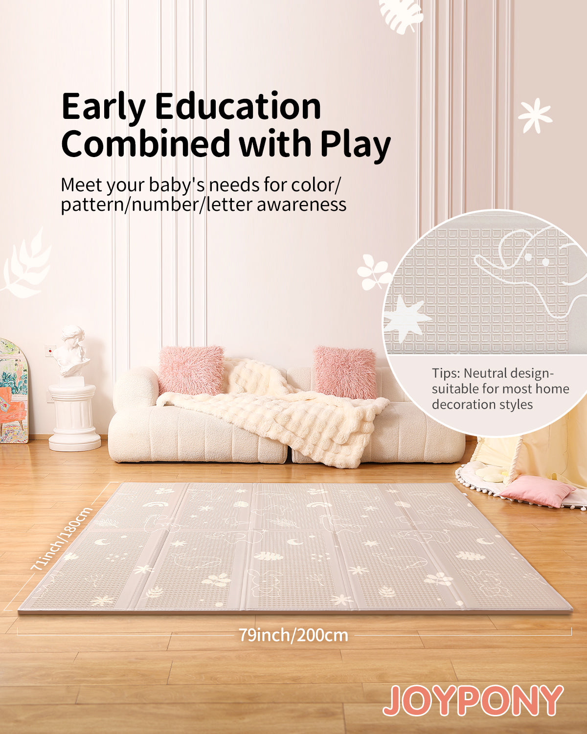 Joypony Baby Play Mat 79" X 71", Extra Large Foldable Play Mats for Babies and Toddlers with Travel Bag