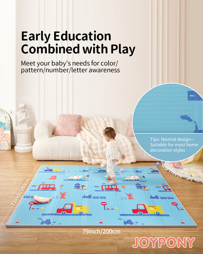 Joypony 79"x71" Waterproof Foldable Play Mat with Travel Bag – Extra Large for Babies & Toddlers