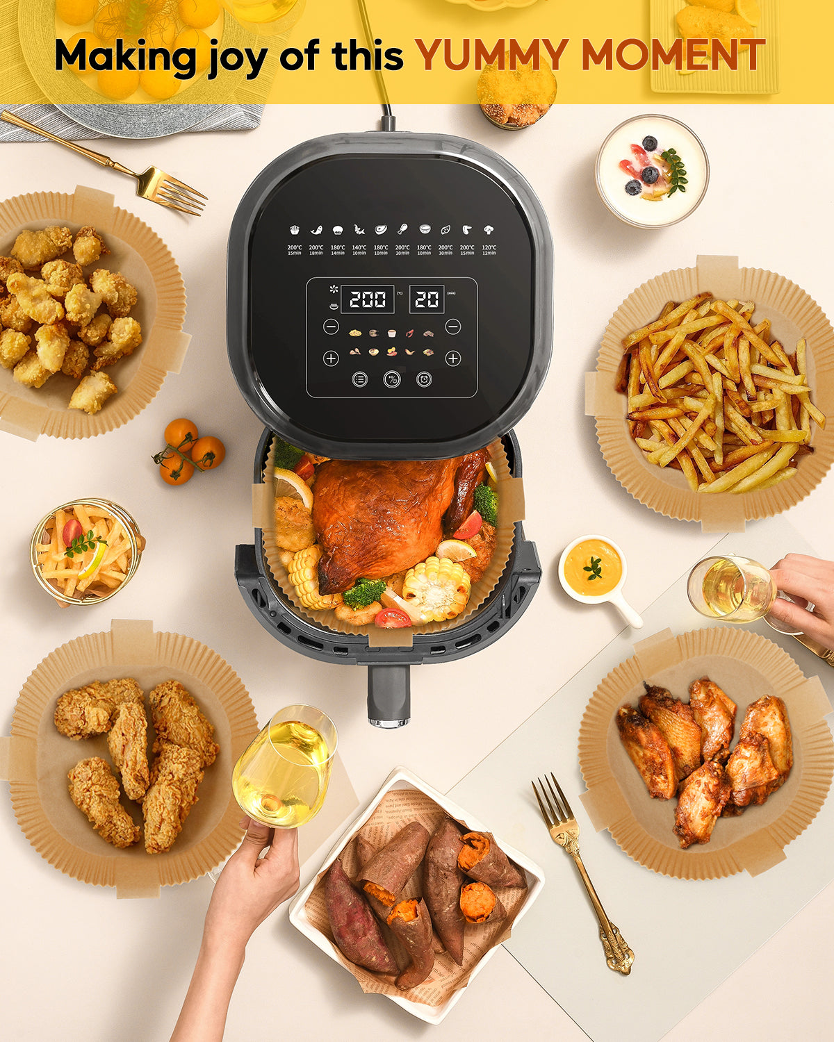Katbite 150PCS Air fryer Dispasable Paper Liner 7.9inch Non-Stick Parchment Airfryer Liners Oil-Proof Unbleached Baking Paper