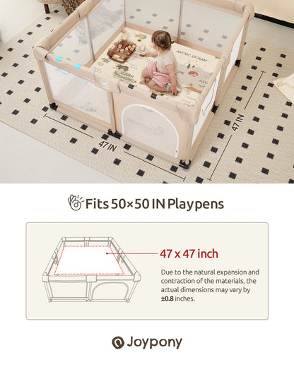 Baby Play Mat - Extra Thick Waterproof Vegan Leather, Soft and Easy-to-Clean Floor Mat for Crawling & Play, 50x50