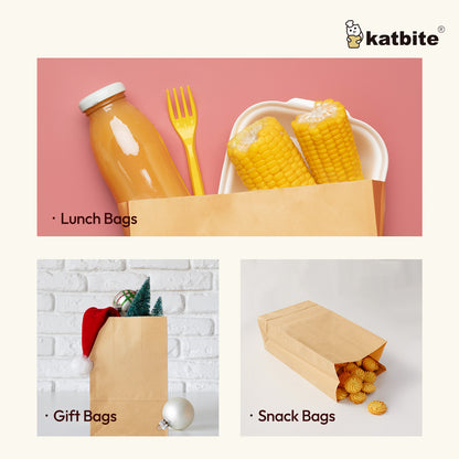 Katbite Self-Standing Disposable Paper Lunch Bags, Fold-Top Closure, 5.12 Inch,100 Count