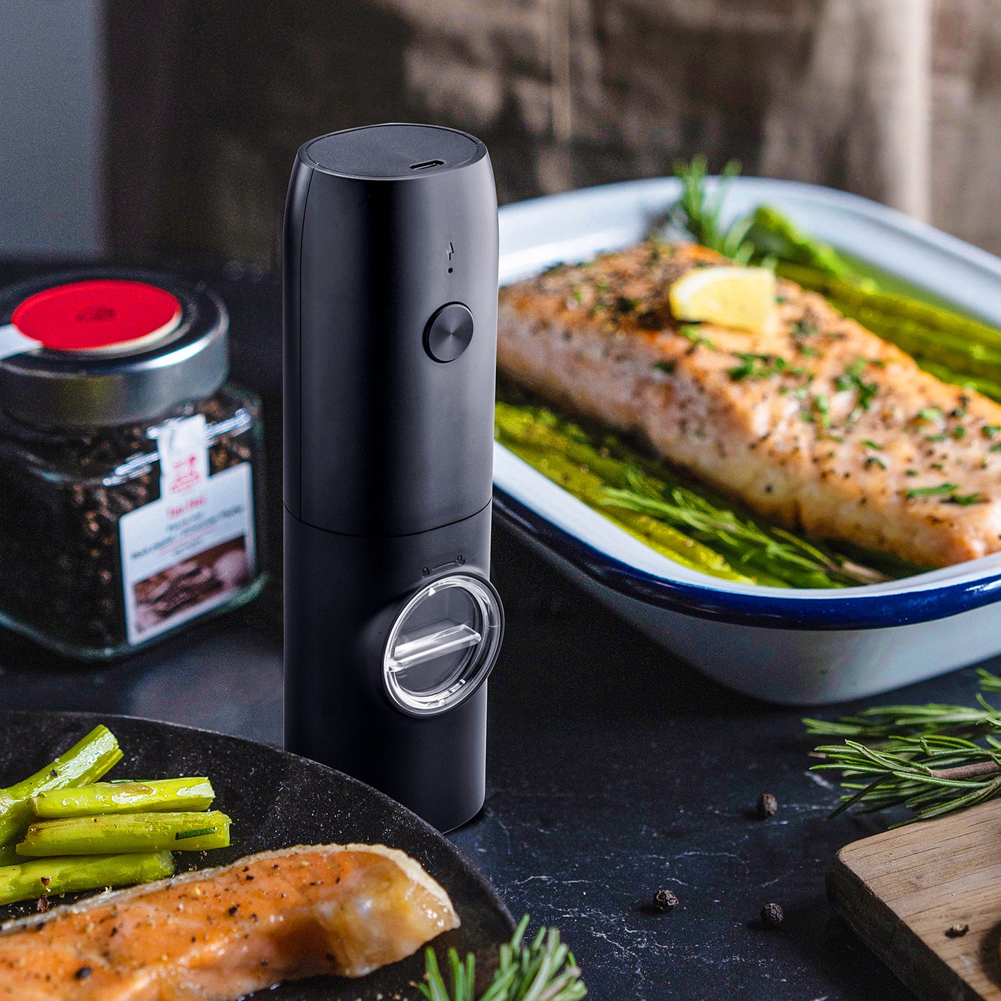 Katbite Electric Salt & Pepper Grinder, Automatic Spice Mill with Adjustable Coarseness,Black