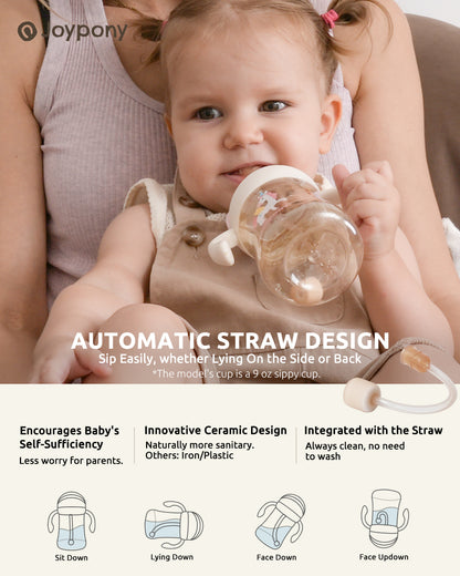 Joypony Baby Sippy Cups 6-12 Months, Spill Proof Weighted Straw Cup with Handle for Toddlers 1-3, 2 Silicone Straws, PPSU, BPA Free, 6 oz (Pink)