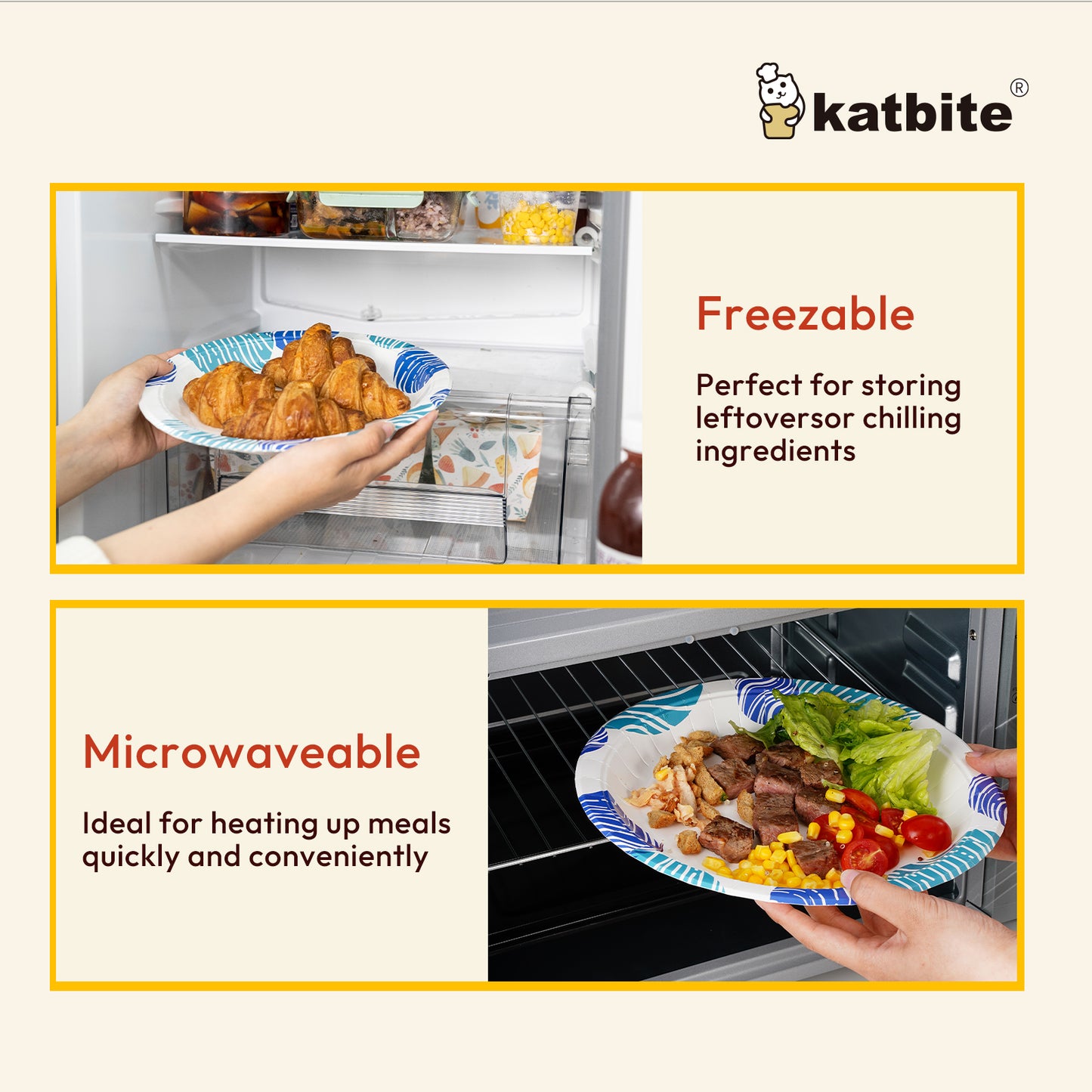 Katbite 10-Inch Biodegradable & Compostable Disposable Paper Plates - 100 Count