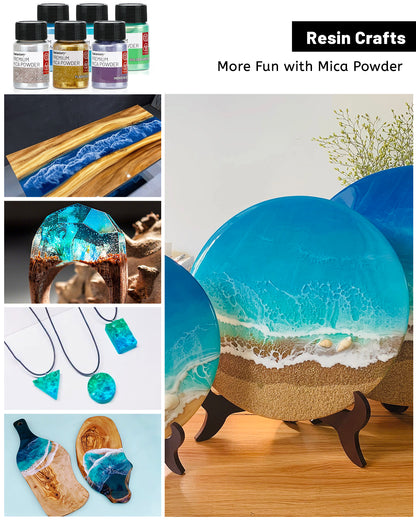 Fantastory Mica Powder for Epoxy Resin, 32 Colors(0.35oz/10g) Cosmetic Grade Pigment Powder, Incl. 6 Jars Glitter Mica Powders for Candle Making, Car Freshies, Soap, Bath Bomb, Crafts, Slime