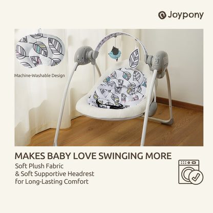 Joypony Portable Baby Swing with Music and Removable Toy Bar – Lightweight, Foldable Infant Swing for Soothing and Playtime