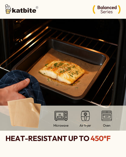 Katbite parchment paper baking sheets, 8 x 8 inch, 200 count, unbleached, non-stick, oil-resistant, precut square liners