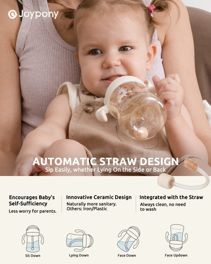 Joypony Sippy Cups for Toddlers 1-3, Spill Proof Weighted Straw Cup with Handle for Baby 6 Months + old, 2 Silicone Straws, PPSU, BPA Free, 9 oz (Pink)