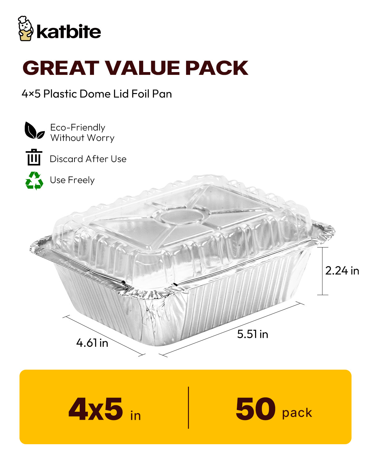 Katbite 4x5 Inches 50 Pack Aluminum Pans with Lids - Small Disposable Foil To-Go Containers, Perfect for Meal Prep and Takeout