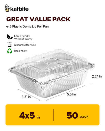 Katbite 4x5 Inches 50 Pack Aluminum Pans with Lids - Small Disposable Foil To-Go Containers, Perfect for Meal Prep and Takeout