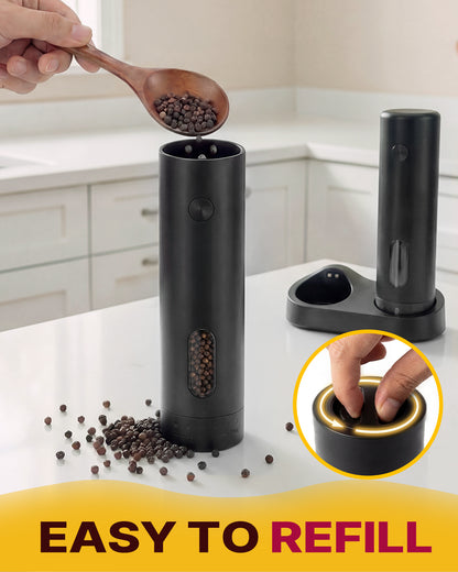 Katbite Electric Salt and Pepper Grinder Set, Usb Charging Base, Button Control, Adjustable Coarseness