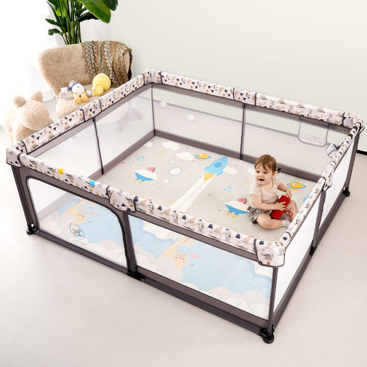 Joypony 5 in 1 Baby Playpen with a Mat, 71"x59" Large Playpen for Babies and Toddlers