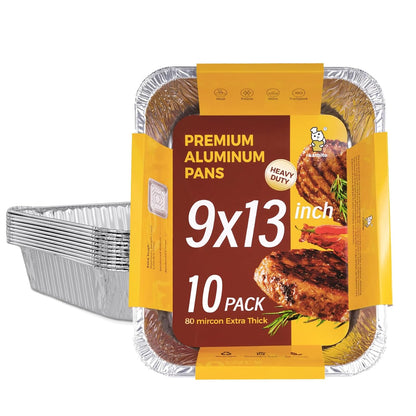Katbite Heavy Duty 9x13 Aluminum Foil Pans, 10-Pack Disposable Baking Tray Set