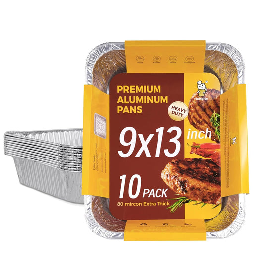 Katbite Heavy Duty 9x13 Aluminum Foil Pans, 10-Pack Disposable Baking Tray Set