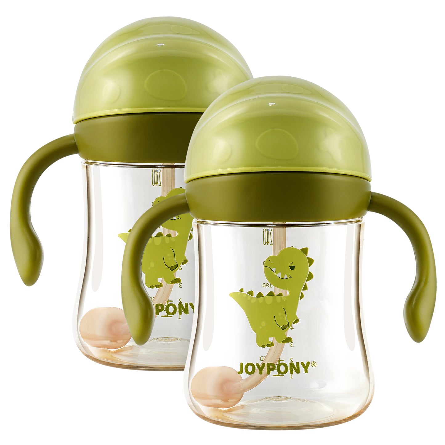 (2 pack) Joypony Spill-Proof Sippy Cup with Weighted Straw, PPSU Baby Cup with Handles for Toddlers 1-3, 6M+, BPA Free, 2 Silicone Straws, 9oz,Green