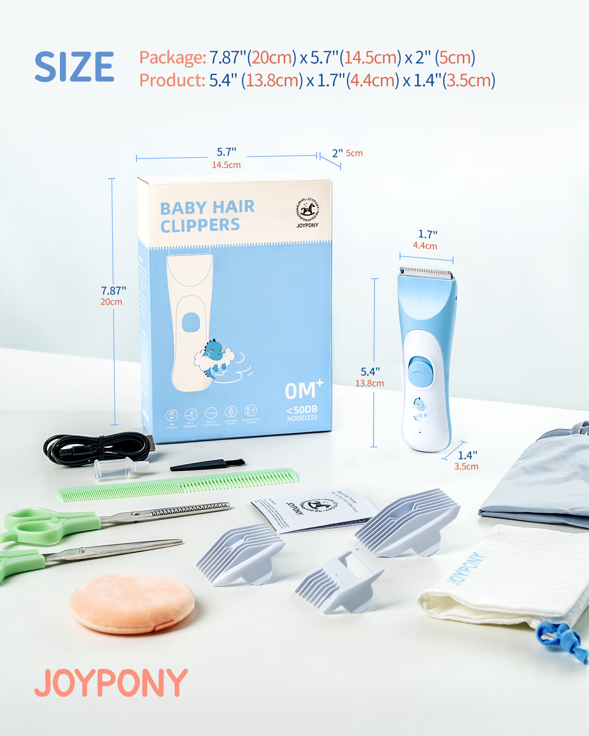 Joypony Baby Hair Clippers – Quiet, Waterproof, Rechargeable Hair Trimmer for Kids, Cordless Infant & Toddler Hair Cutting Kit
