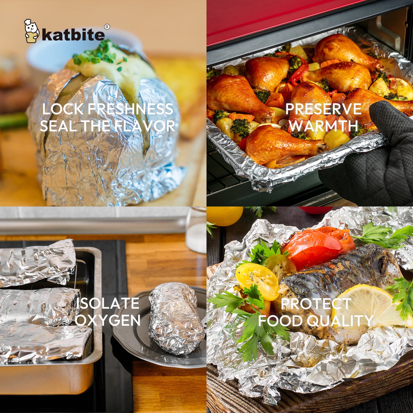 Katbite Heavy Duty Aluminum Foil Food Wrap, 12in x 82ft, Thick with Cutter, 82 Sqft.