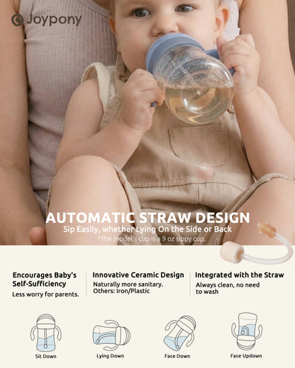 Joypony Sippy Cups for Toddlers 1-3, Spill Proof Weighted Straw Cup with Handle for Baby 6 Months + old, 1 Silicone Straws, PPSU, BPA Free, 9 oz (Blue)
