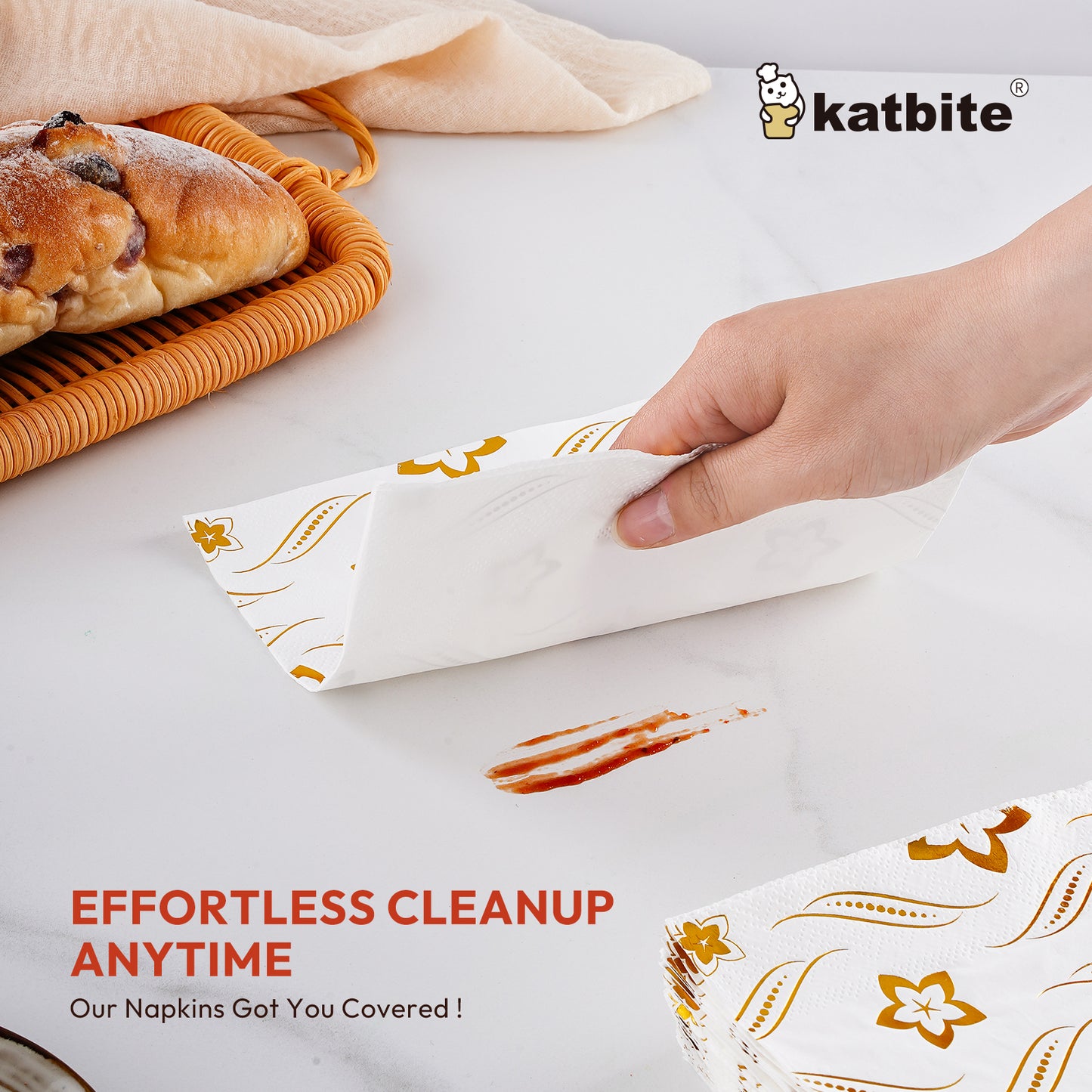 Katbite Disposable Paper Napkins,6.5x6.5 inch,50 Count, White