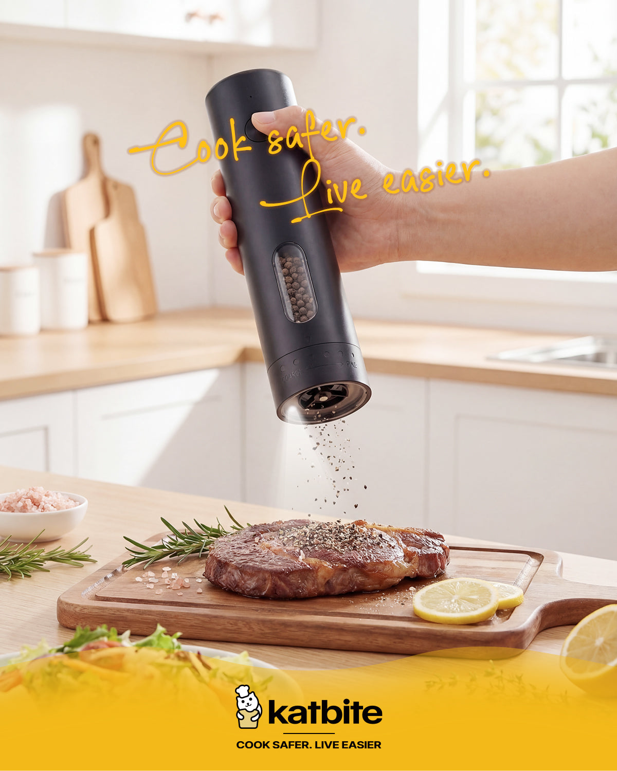 Katbite Electric Salt and Pepper Grinder Set, Usb Charging Base, Button Control, Adjustable Coarseness