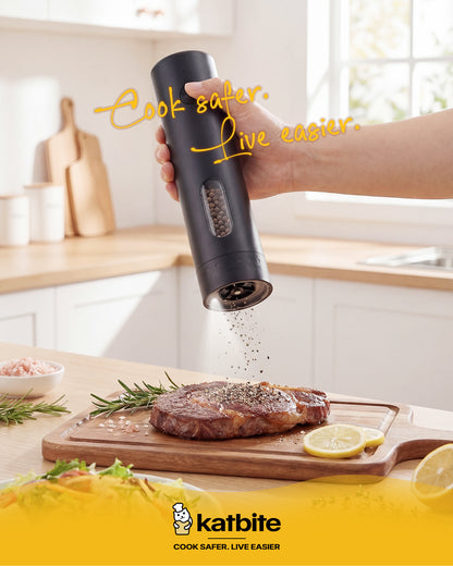 Katbite Electric Salt and Pepper Grinder Set, Usb Charging Base, Button Control, Adjustable Coarseness