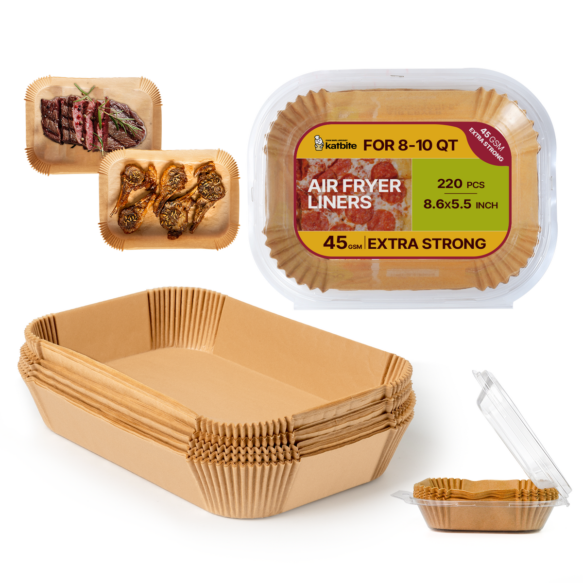 Katbite Disposable Air Fryer Liners, Reactangle, 8.6 x 5.5'', 220 Pieces
