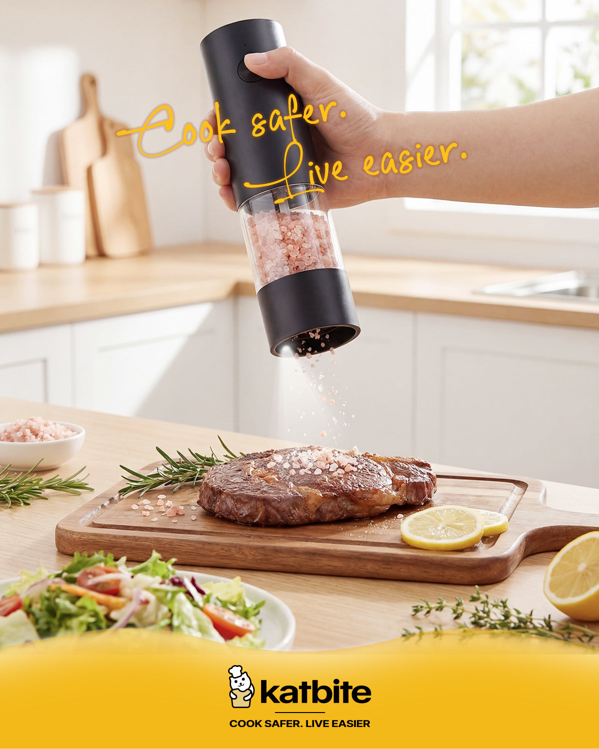 Katbite Electric Salt and Pepper Grinder Set, Battery Powered Mill, Adjustable Coarseness, LED Light