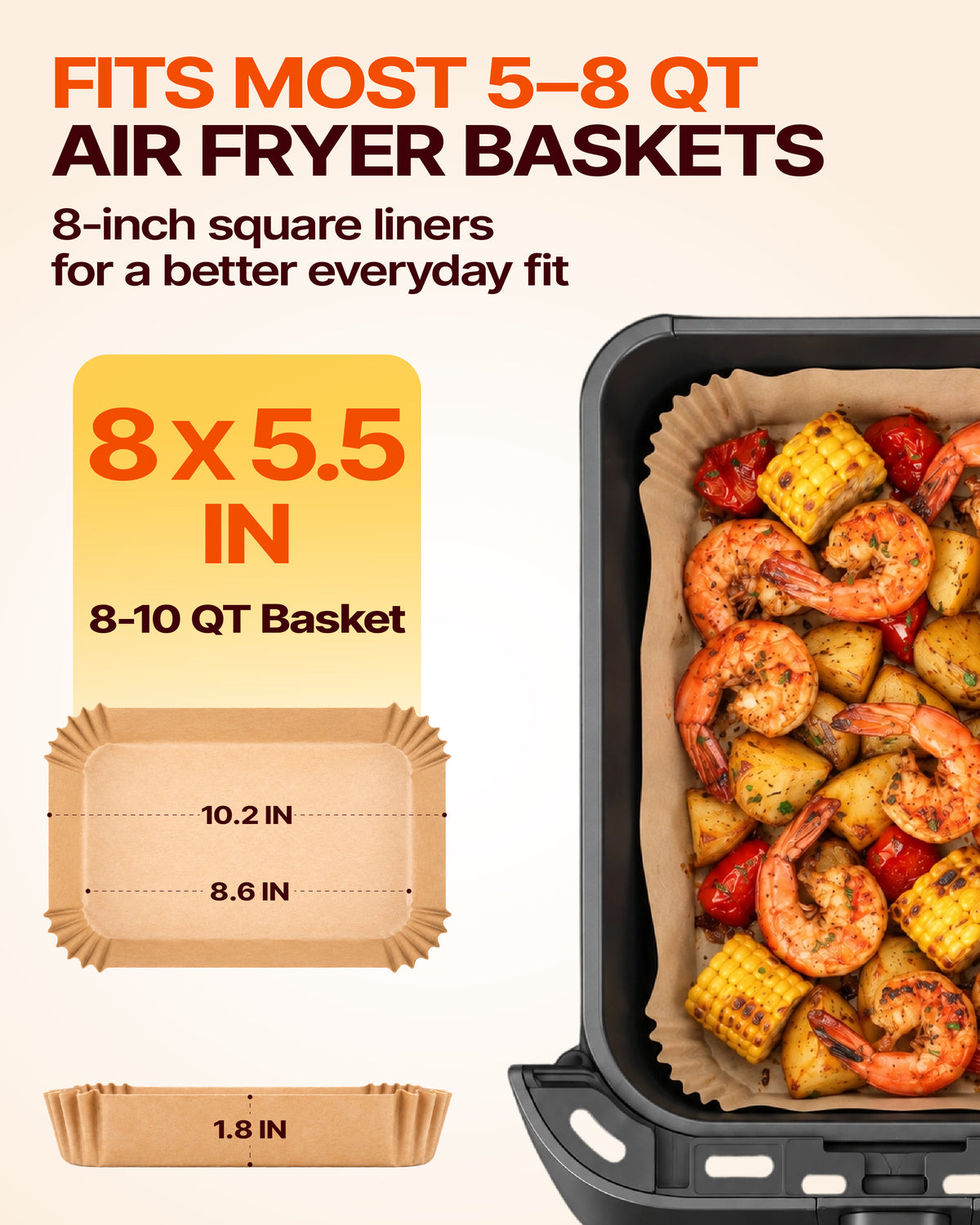 Katbite 260Pcs 8X5.5 Inch Unbleached Non-stick Air Fryer Disposable Paper Liner Parchment Paper