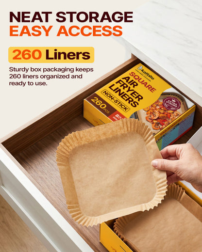 Katbite Air Fryer Liners, Unbleached Parchment Paper, 8 in Square, 260 Count, Non-Stick, Disposable