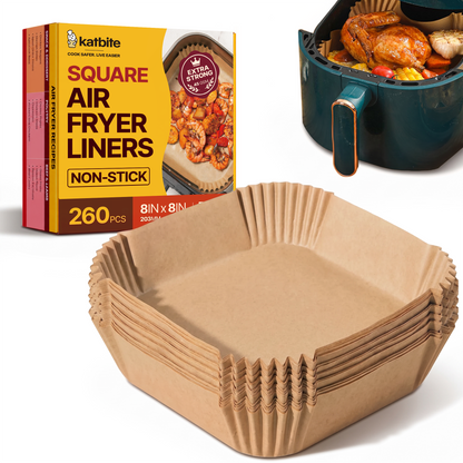 Katbite Air Fryer Liners, Unbleached Parchment Paper, 8 in Square, 260 Count, Non-Stick, Disposable