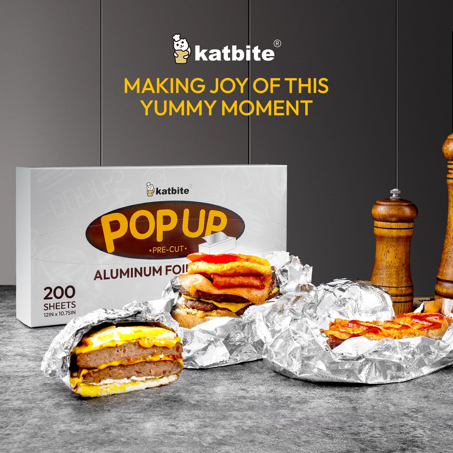 Katbite Pre-Cut Aluminum Foil Sheets, 200 Disposable Pop-Up Foil Wraps, 12 x 10.75 inches