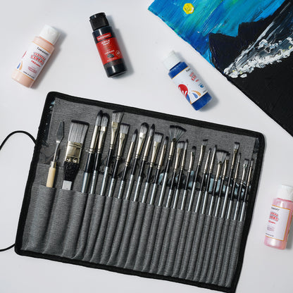 Fantastory Acrylic Paint Brush Set, 24 Pcs Variety Soft Nylon Art Brushes with Canvas Case