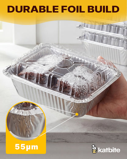 Katbite 4x5 Inches 50 Pack Aluminum Pans with Lids - Small Disposable Foil To-Go Containers, Perfect for Meal Prep and Takeout