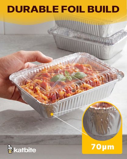 Katbite 6x8 Inch Aluminum Foil Pans with Plastic Lids, 50 Pack Disposable Food Containers for Baking, Meal Prep, Freezer, Takeout