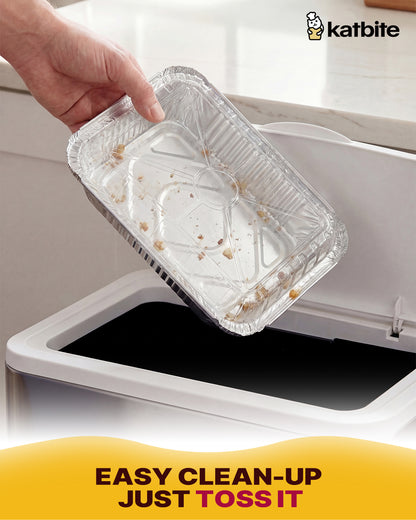 Katbite 6x8 Inch Aluminum Foil Pans with Plastic Lids, 50 Pack Disposable Food Containers for Baking, Meal Prep, Freezer, Takeout