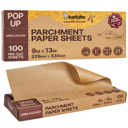 Katbite Nonstick Baking Pop-up Parchment Paper Sheets, 9 x 13 in, 100 Count