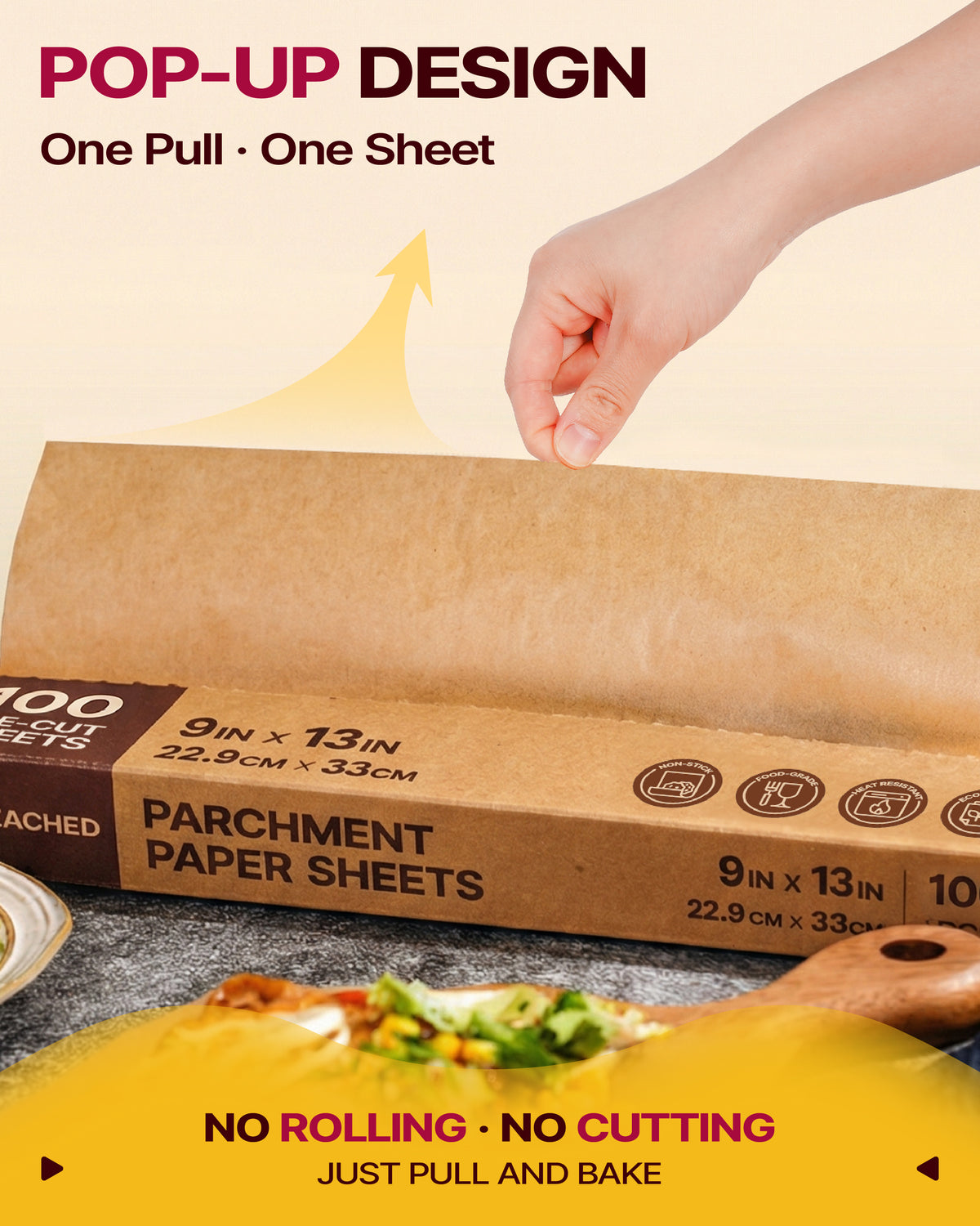 Katbite Nonstick Baking Pop-up Parchment Paper Sheets, 9 x 13 in, 100 Count