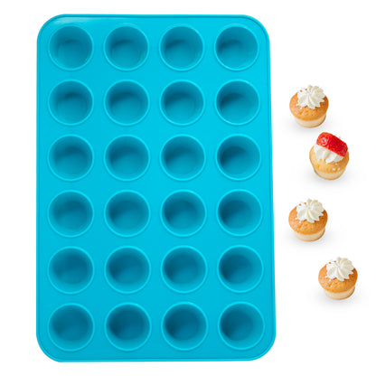 Katbite Silicone Mini Muffin Pan 24 Cups Cupcake Pan for Baking,Blue