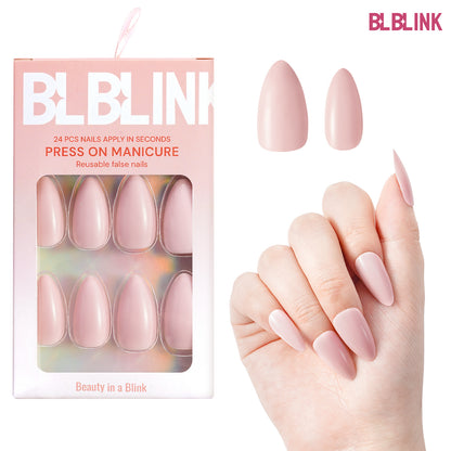 BLBLINK Pink Press-On Nails, Almond Shaped Nails, 24 Pcs - Glossy Design, Salon Grade Fake Nails