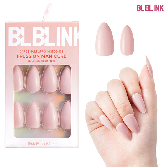 BLBLINK Pink Press-On Nails, Almond Shaped Nails, 24 Pcs - Glossy Design, Salon Grade Fake Nails