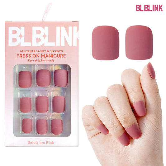 BLBLINK Matte Pink Press-On Nails – 24PCS Short Square Salon-Grade Fake Nails for a Chic, Effortless Look
